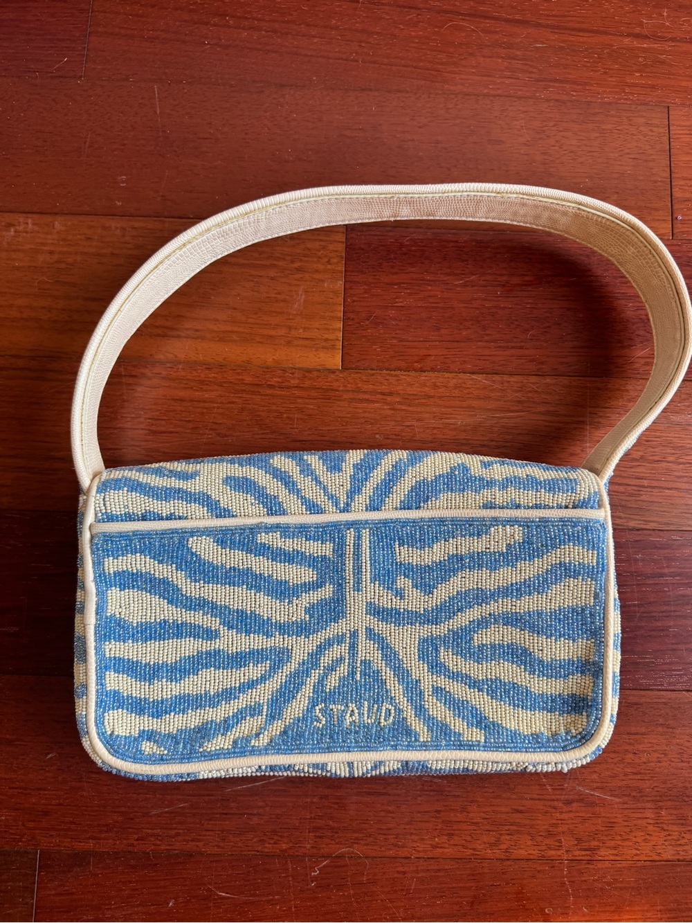 STAUD Tommy Beaded Bag in Blue Zebra Print - Picture 3 of 6